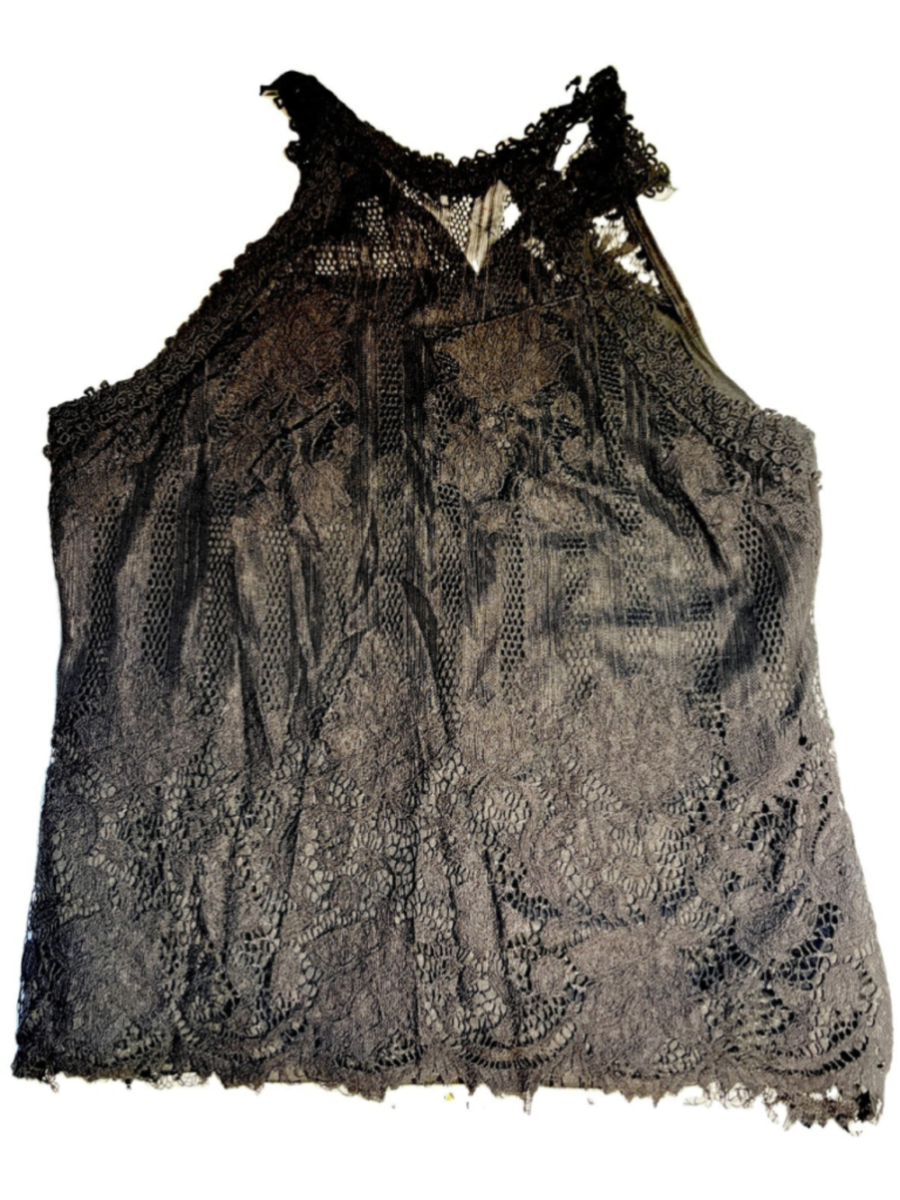 Ultra Pink M Black Lace Tank Halter Keyhole Back Gothic Boho Witchy Camisole